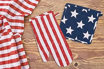 Stars and Stripes Pot Holder and Over Mitt Set - The Flag Lady