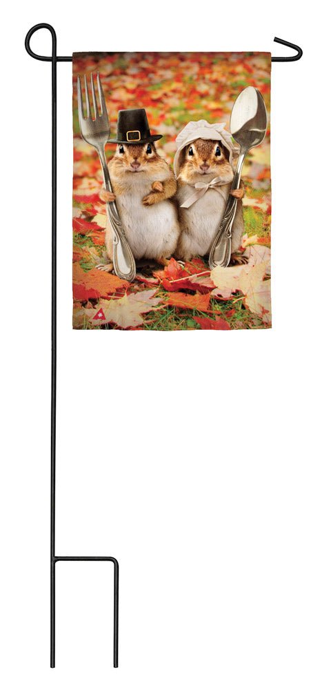 Thanksgiving Gothic Chipmunks Garden Satin Flag - The Flag Lady