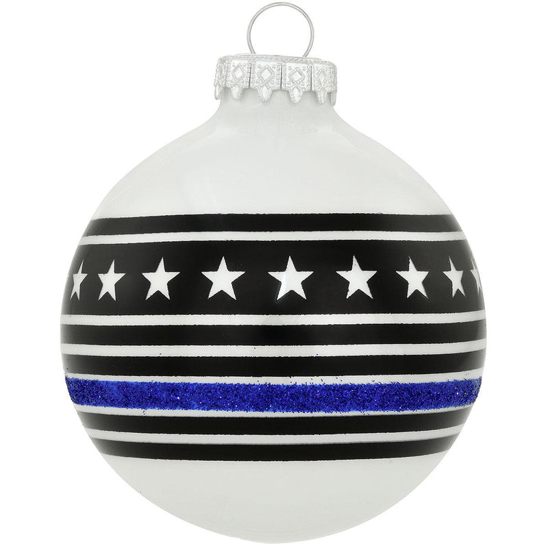 Thin Blue Line Glass Ornament - The Flag Lady