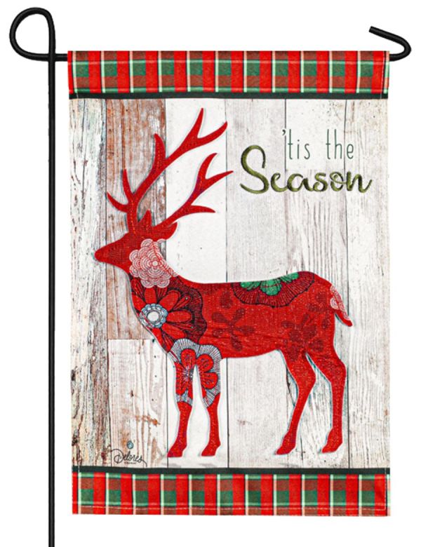 Tis the Season Reindeer Linen Garden Flag - The Flag Lady