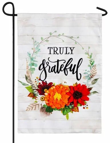 Truly Grateful Floral Linen Garden Flag - The Flag Lady