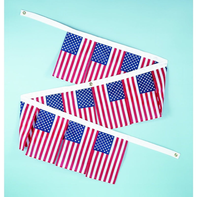U.S. Flag Garland - 12 ft. length - Flags are 8 in. x 12 in. Polyester/Cotton blend. - The Flag Lady