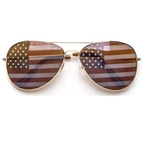 USA American Flags Aviator Sunglasses (Assorted Colors, Silver/Gold)