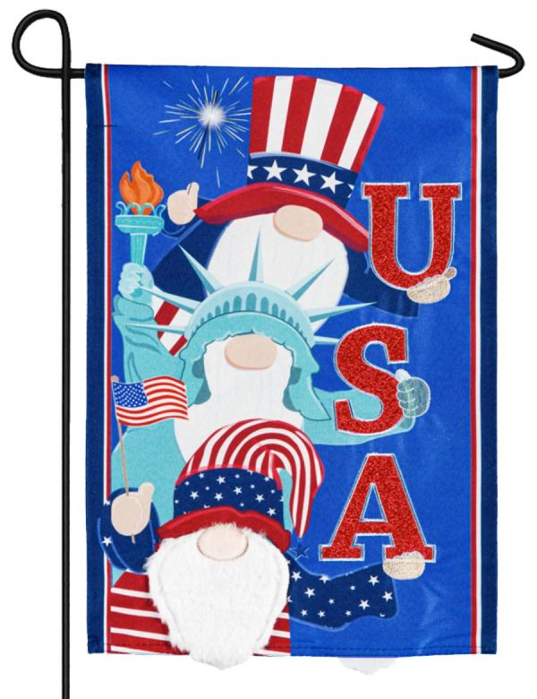 USA Garden Gnome Linen Garden Flag - The Flag Lady