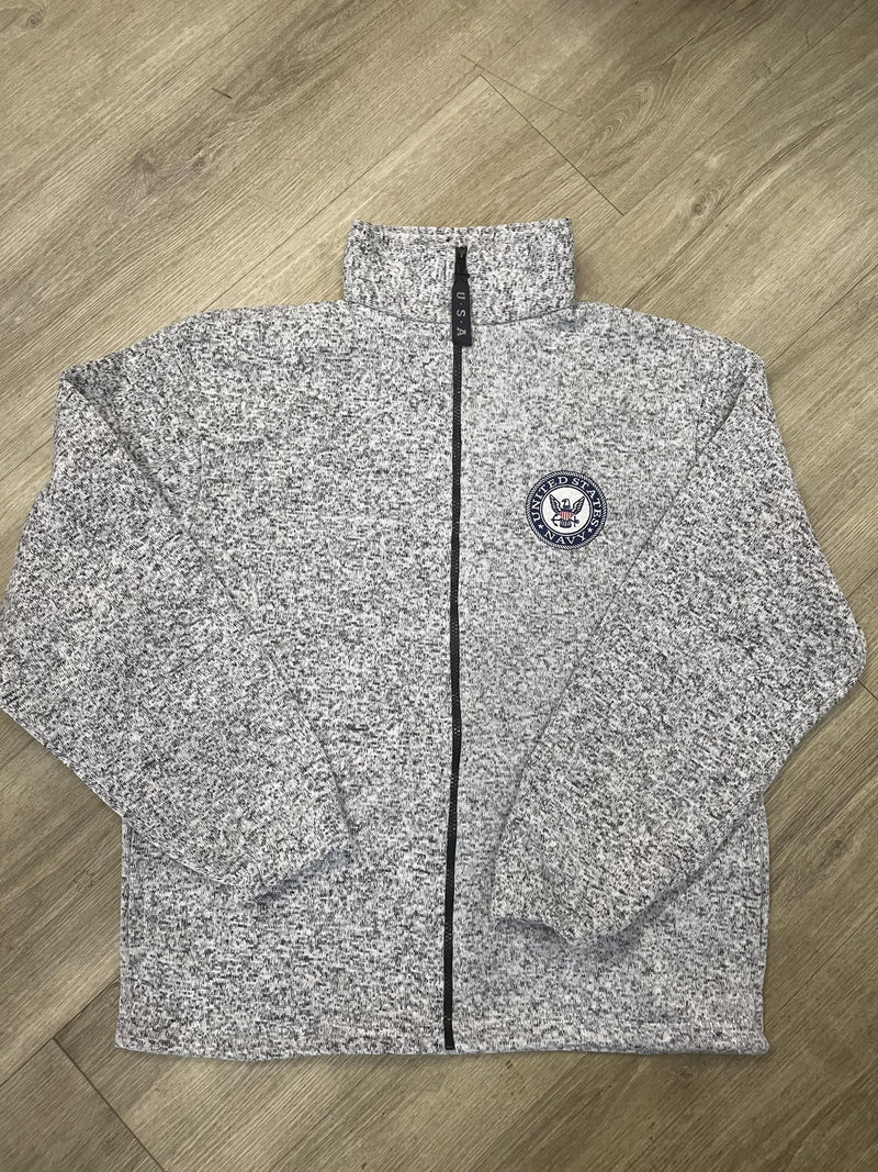 USA Made Full Zip Front Tweed Jacket - Navy - The Flag Lady