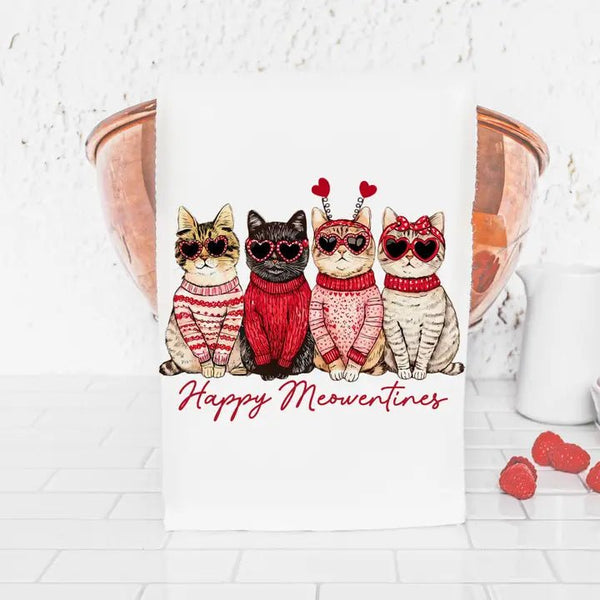 Valentine's Day Cats Happy Meowentines Kitchen Towel - The Flag Lady