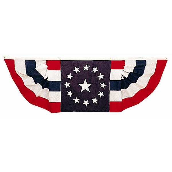 Welcome Bunting with Colonial Star Pattern in the Center Cotton Sheeting - 3 ft. X 9 ft. - The Flag Lady