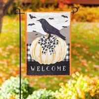 White Pumpkin with Black Crow Garden Suede Flag - The Flag Lady