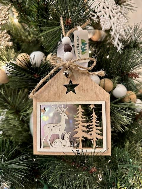 Wooden Deer Scenery Ornament 4" - The Flag Lady