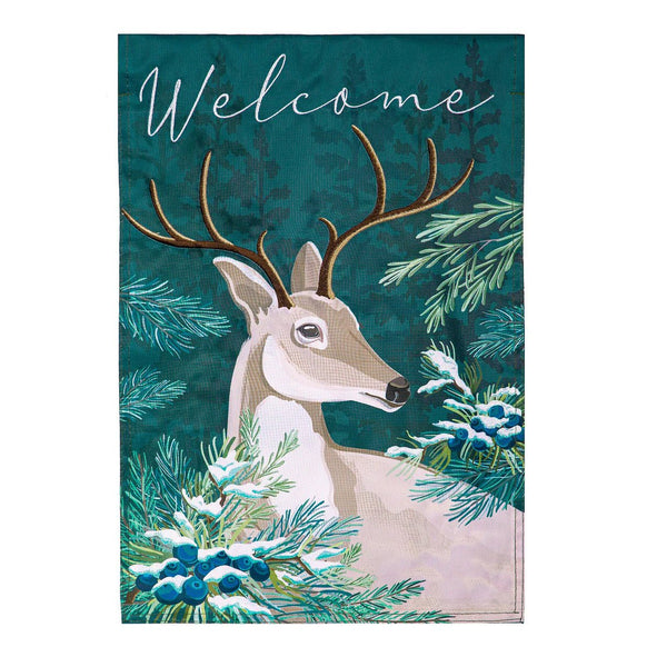 Woodland Deer Welcome Applique Flag - The Flag Lady