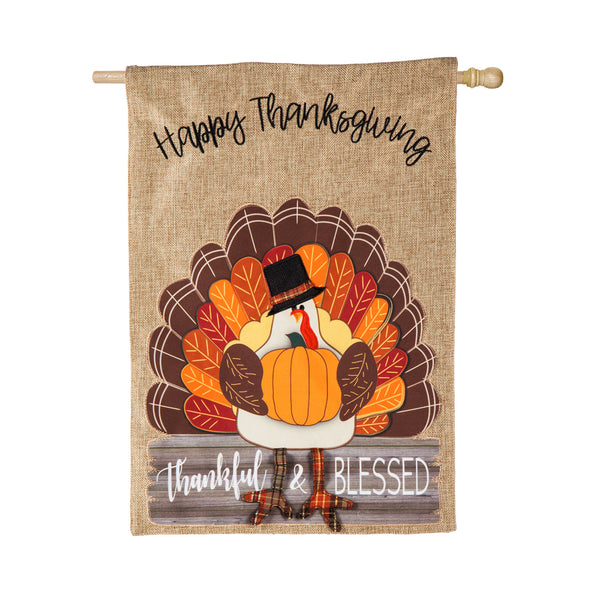 Thankful & Blessed Turkey Burlap Banner