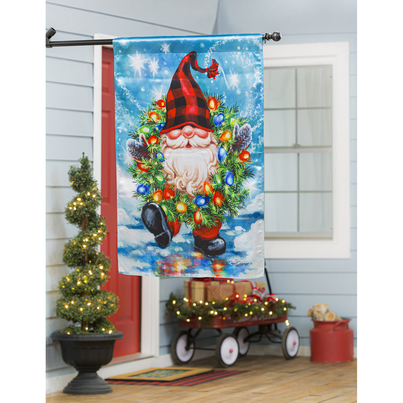 Gnome with Christmas Wreath House Flag