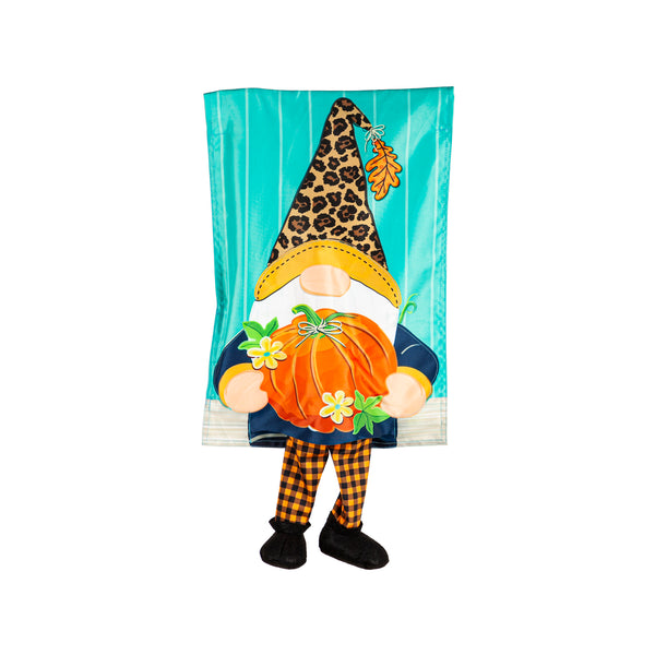 Motion-Activated Fall Gnome with Pumpkin Garden Kickin Flag