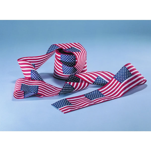 Bunting with Repeating Small U.S. Flag pattern Cotton Sheeting 4 in. x 21 ft.