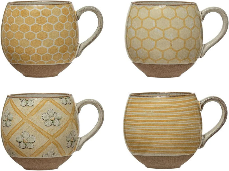 Stoneware  (Set of 4) Pattern and Interior Bee Image Mug Set