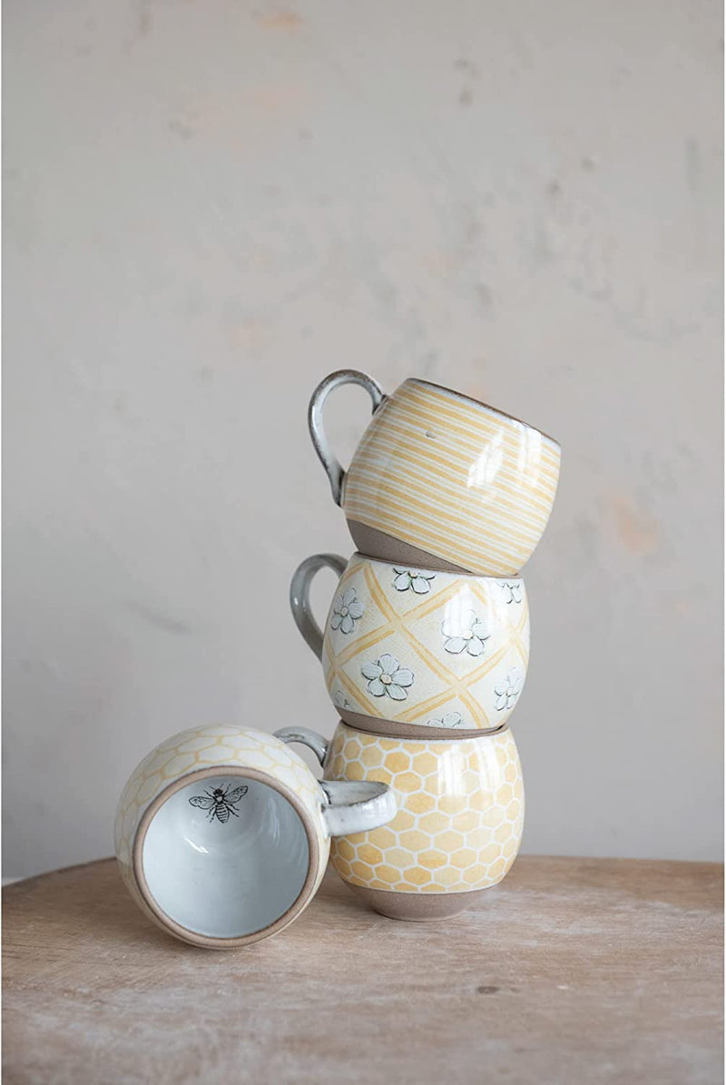 Stoneware  (Set of 4) Pattern and Interior Bee Image Mug Set