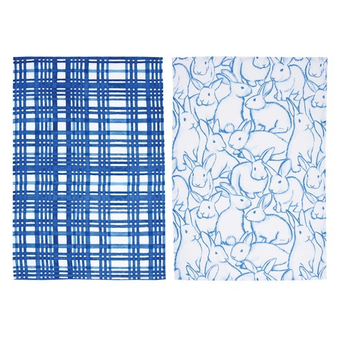 Blue Bunny & Plaid Towel Set/2