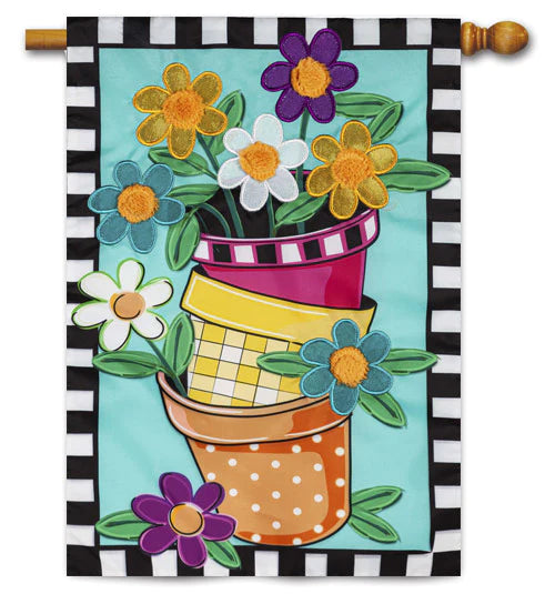 Stacked Spring Flower Pots House Flag