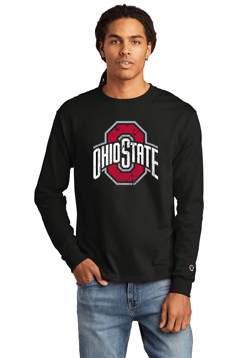 Ohio State Distressed Logo Black Long Sleeve T-Shirt
