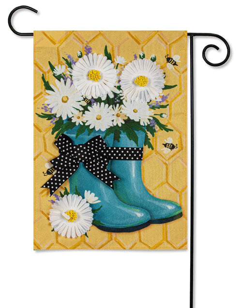 Daisy Bee Boots Linen Garden Flag