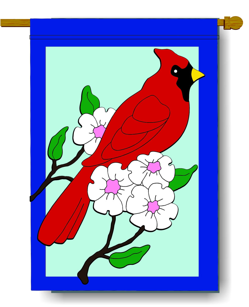 Cardinal with Dogwood Banner Flag 28 x 40 inch Birds