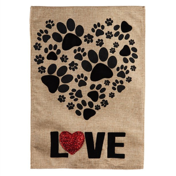 Paw Prints Heart Garden Flag
