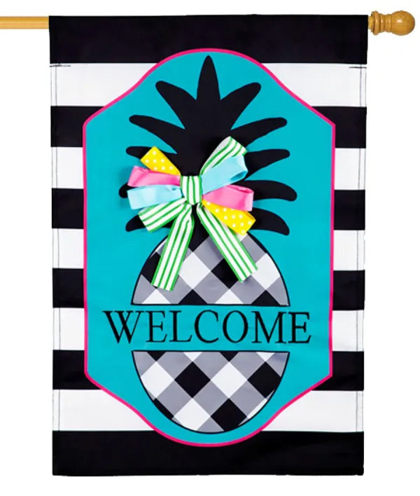 28x40 in Black and White Pineapple Banner