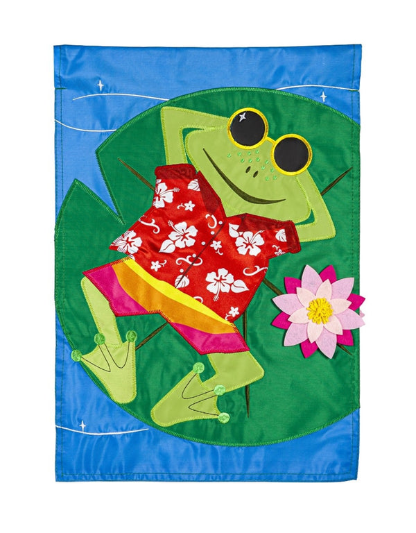 Frog's Summer Vacation Garden Applique Flag