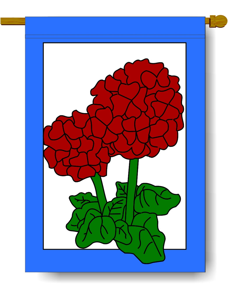 Red Geraniums Banner Flag 28 x 40 inch Flowers, Spring, Summer