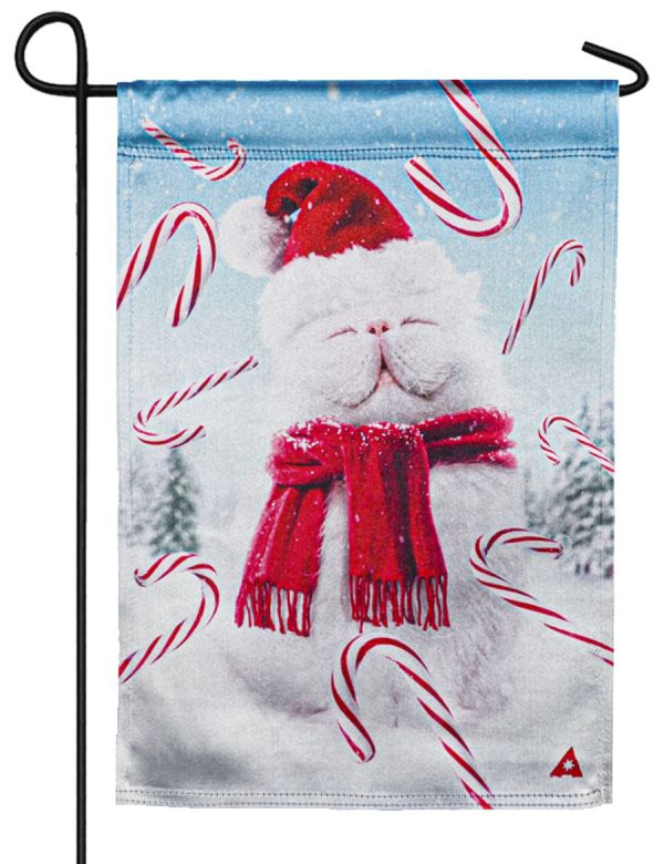 Fluffy Cat Snowman Lustre Garden Flag