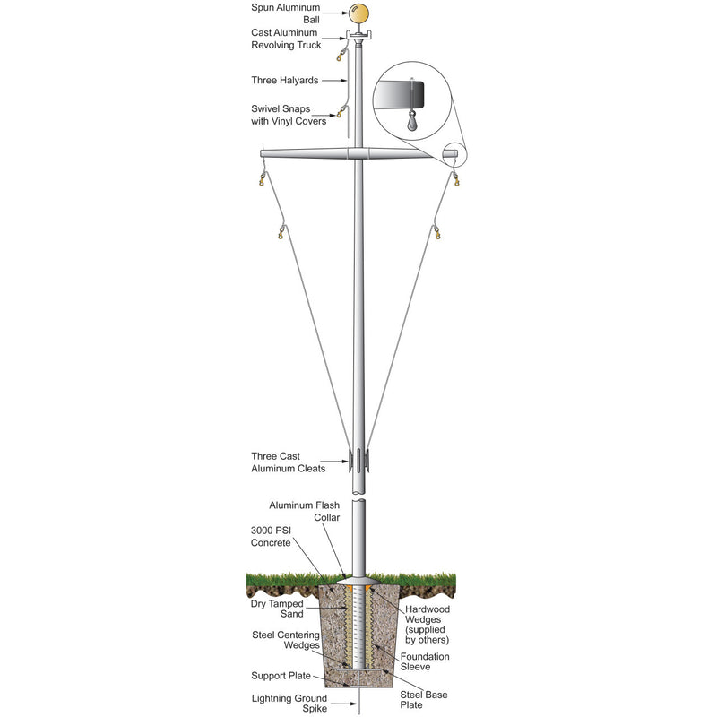 Single Mast Nautical Flagpole with Yardarm