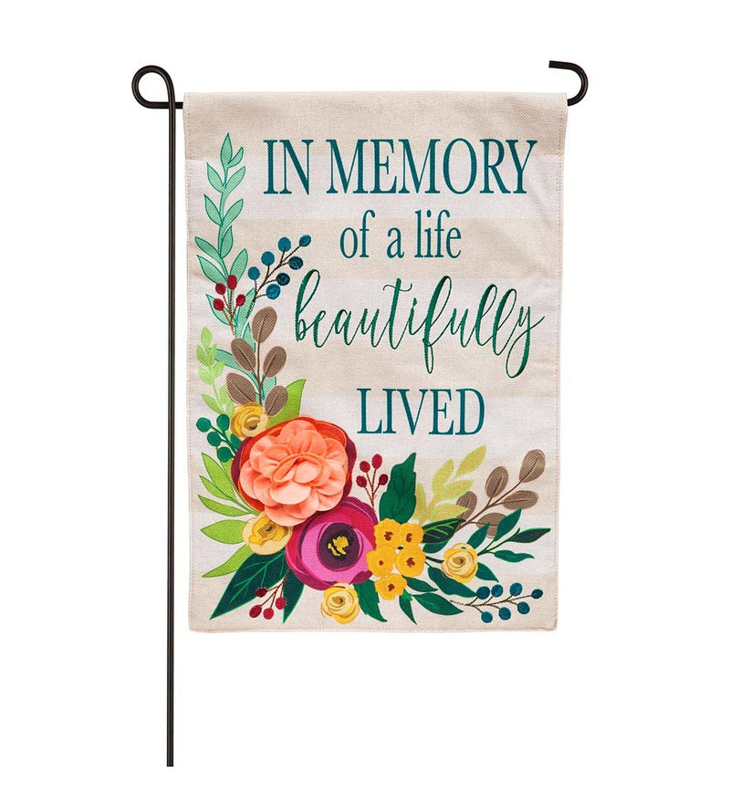 In Memory of a Life Beautifully Lived Burlap Garden Flag